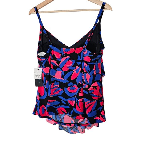 Aqua Green 18 W NWT Tankini Swimsuit Black Blue Red Floral Print - Picture 2 of 6